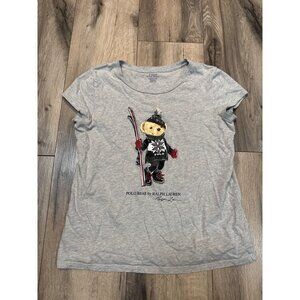 Polo Ralph Lauren Gray Polo Skiing Bear Graphic Tee Girls  L/G
